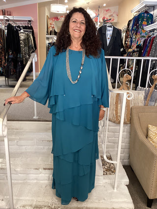 TIERED DRESS & JACKET - TEAL