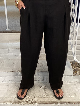 LINEN V TROUSER - BLACK