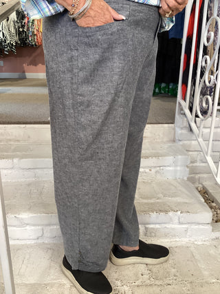 LINEN PLEAT BUTTON CAPRI-BLACK