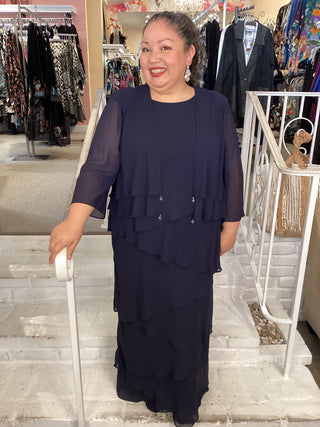 TIERED DRESS & JKT - NAVY