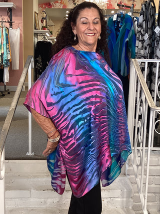CUT SATIN TUNIC - BLUE/PINK