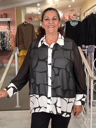 CHIFFON OVERLY BLOUSE-B/W