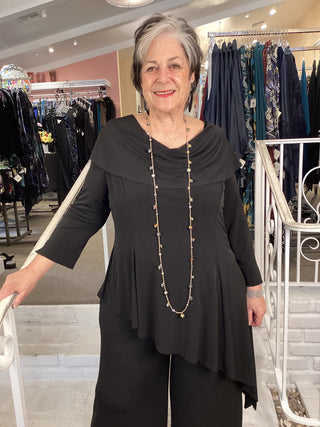 SHAWL COLLAR ASYM JUMPSUIT-BLK