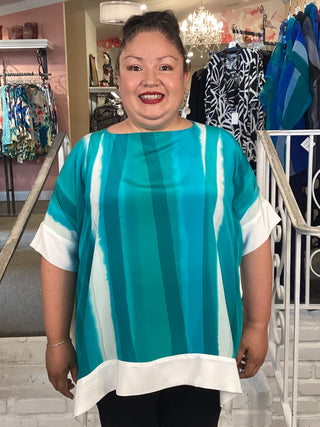 ELIA SILK TUNIC - WHT/TURQUOIS