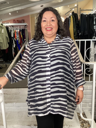 MANDARIN COLLAR SHIRT - ZEBRA