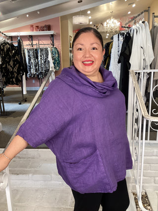 COWL LINEN TOP - PURPLE