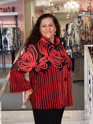 SOUTACHE / VELOUR JACKET - RED