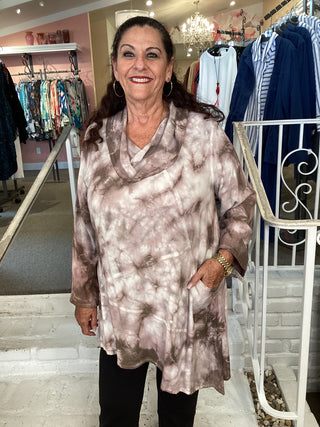 Cowl Pocket Top - Crystal Taupe