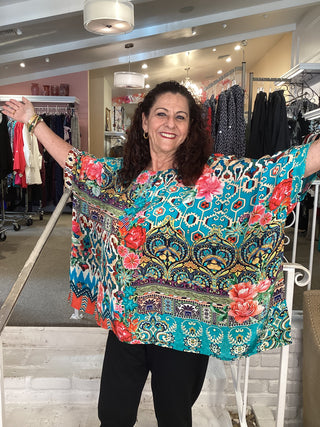 SILK VISCOSE PONCHO - MULTI