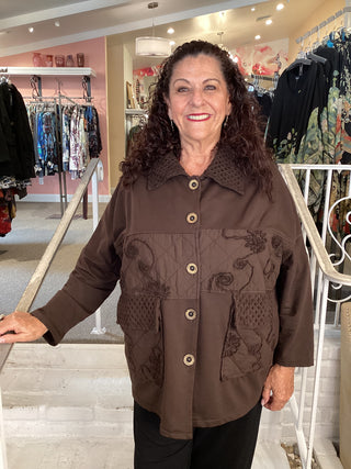 MESH COLLAR JACKET - BROWN