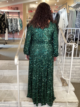 EMERALD V NK SEQUIN GOWN