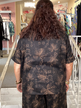 LT1471 S/S BLOUSE-LEAVES LIN