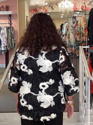 3D FLOWER JACKET-BLACK & WHITE