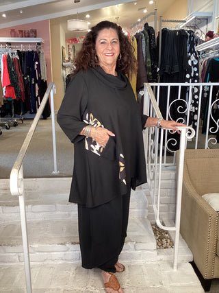 COWL NECK TUNIC - BLACK SAHARA
