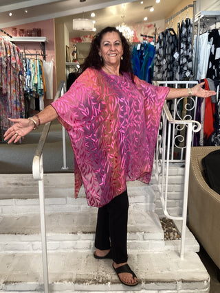 CUT SATIN TUNIC - PINK/ORANGE