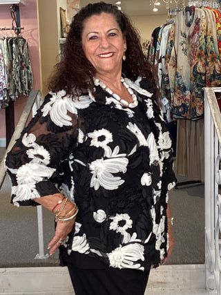 3D FLOWER JACKET-BLACK & WHITE