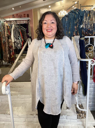 CRINKLE LINEN TUNIC - BEIGE