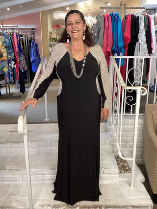 "WREN" GOWN -BLACK-NUDE-SILVER