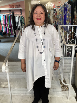 JT1080 Button Flap Tunic - White