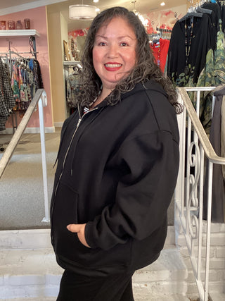 FLEECE ZIP HOODIE - BLACK