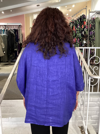 COWL LINEN TOP - BLUE