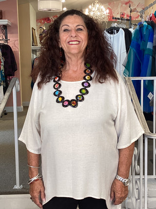 2163 Hi-Low Linen Top - White