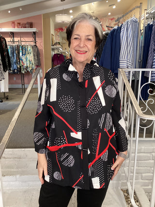 WIRE COLLAR RED STRAW LONGER JACKET