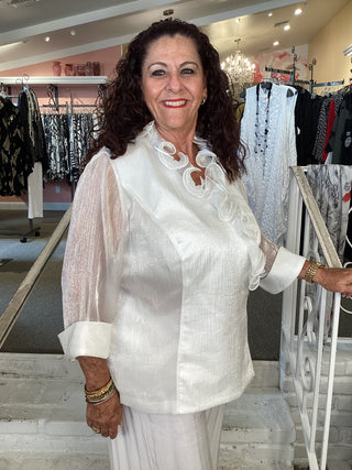 RUFFLE NECK BLOUSE - IVORY/WHT