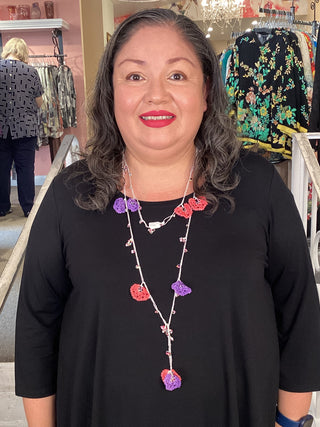 Meredith Strauss Hand Crochet Flower & Bead Lariat Necklace