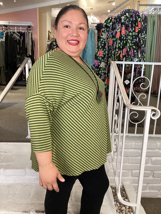 V NECK STRIPE TUNIC - FROG