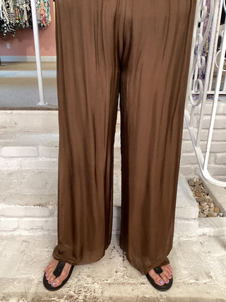 SATIN PANT - BROWN