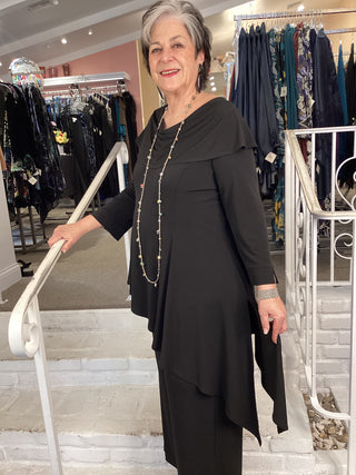 SHAWL COLLAR ASYM JUMPSUIT-BLK