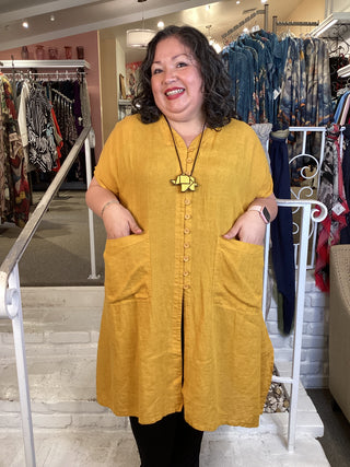 S/S BUTTON TUNIC - MUSTARD