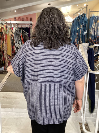 BUTTON DOWN BOXY STRIPE - BLUE