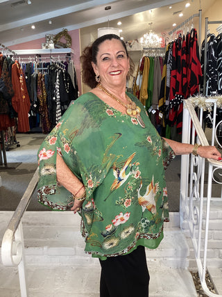 SILK TUNIC-ELEGANT CRANE LOTUS