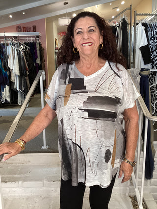 V NECK CAP SLEEVE - TANGO