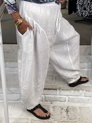LINEN BAG PANT - WHITE