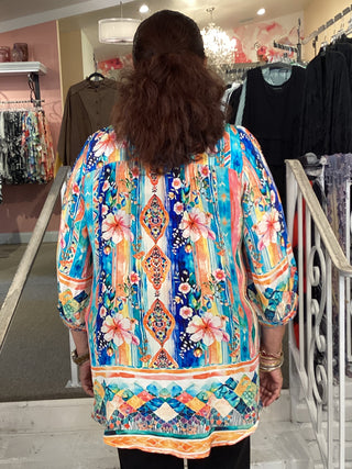 SILK VISCOSE RUFFLE TOP-FLORAL
