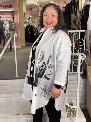 LONG WHITE PRINT SHIRT
