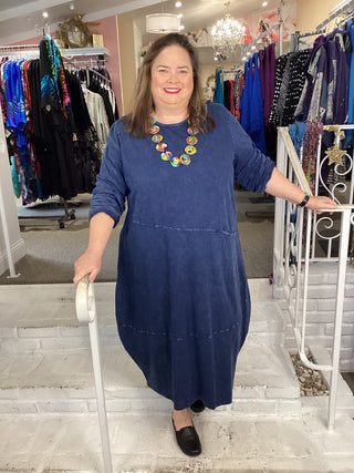 COTTON COCOON DRESS - DENIM
