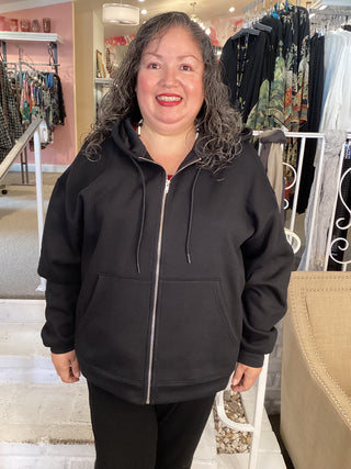 FLEECE ZIP HOODIE - BLACK