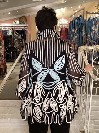 SOUTACHE FLARE JACKET - BLUE