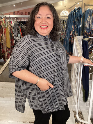 HANG POCKET STRIPE TOP - BLACK