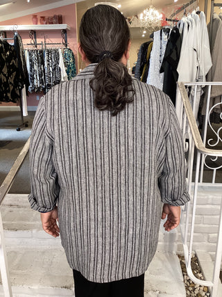 LINEN GREY STRIPE JKT/BLOUSE