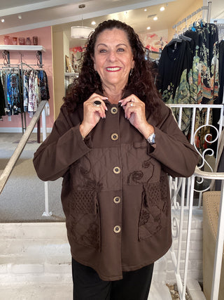 MESH COLLAR JACKET - BROWN