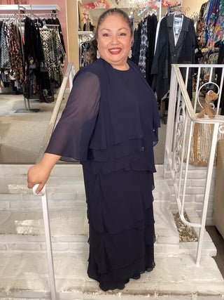 TIERED DRESS & JKT - NAVY