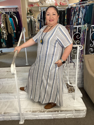 MARTHA S/S DRESS - SAND STRIPE