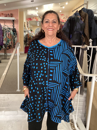 KIANA 3/4 TUNIC - BLUE/BLK
