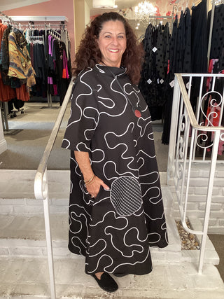 Atom Dress - Swirl Poplin Black/White