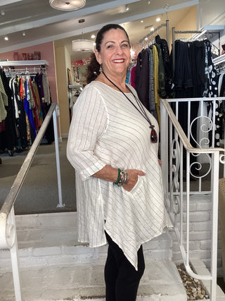 Cheyenne White Pin Stripe Linen Tunic